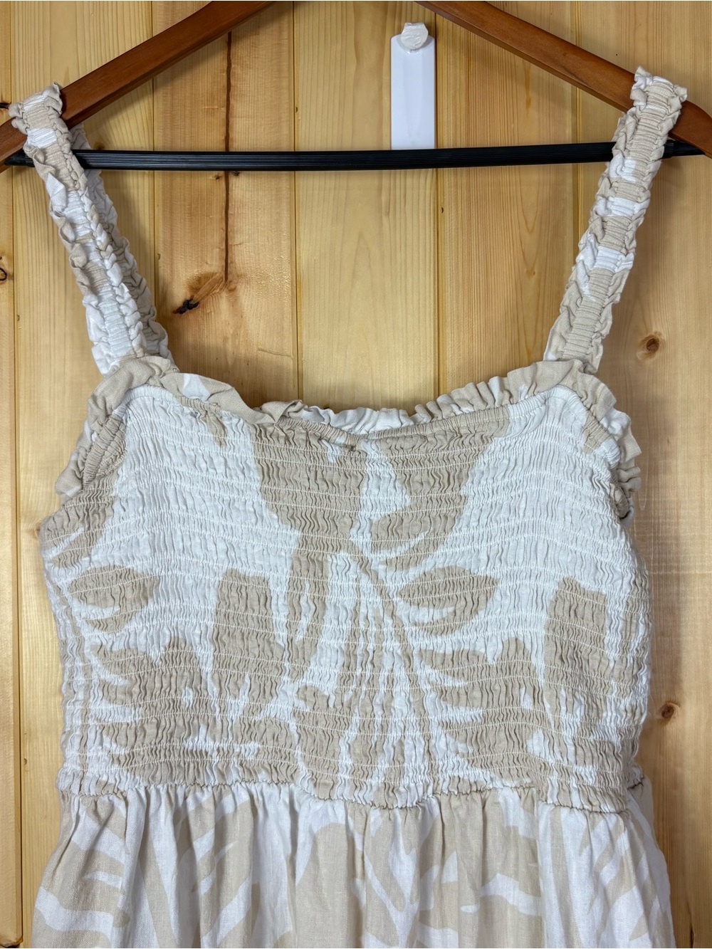 Gap Womens XXL Cream Beige Floral Linen Blend Smocked Tiered Maxi Dress ruffles - Picture 7 of 14